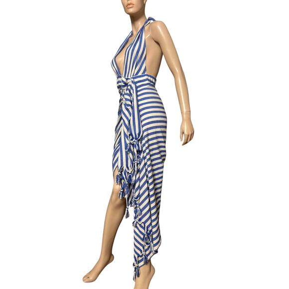 Just Bee Queen Tulum Dress Linen/Cotton Size S Ruched Design and Tassel Accents - Picture 5 of 13